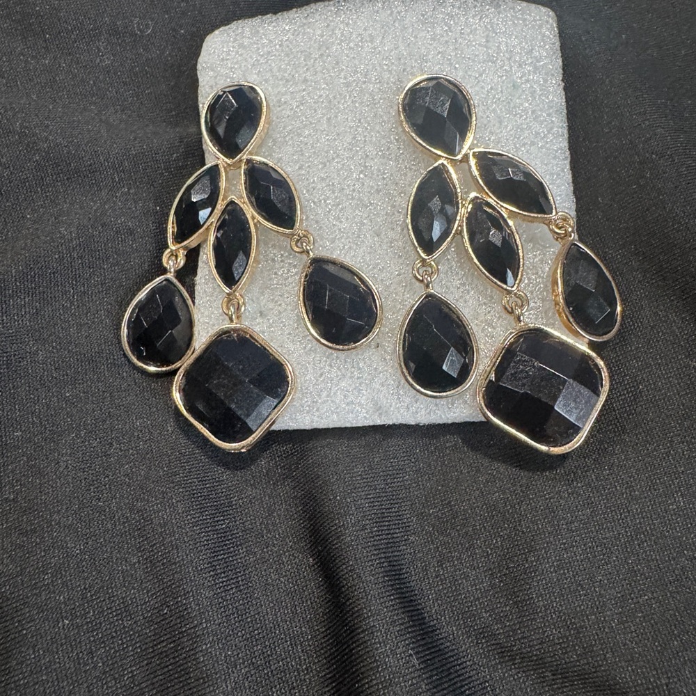 Cowgirl rodeo Elegant gold tone Black stone faux Dangle Earrings
